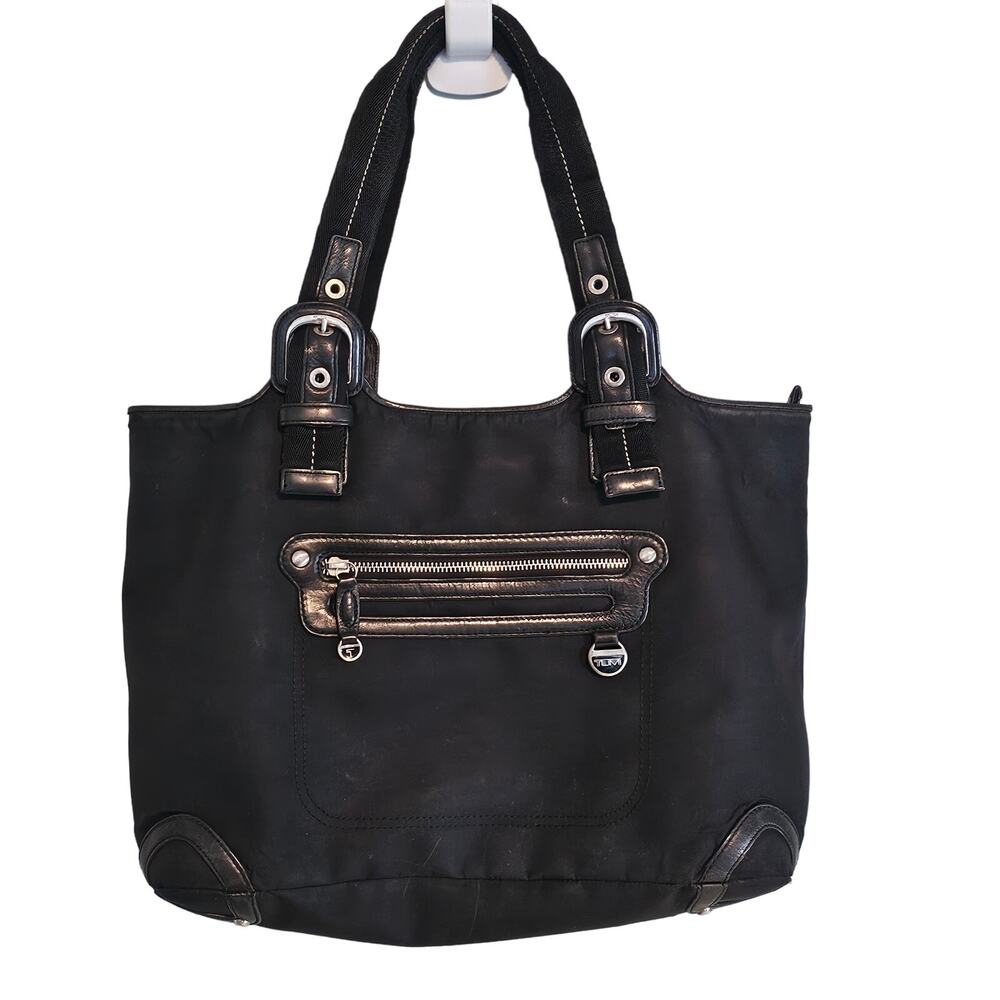 Tumi Black Nylon Buckle Tote Bag Leather Trim Plus Interior Pouch